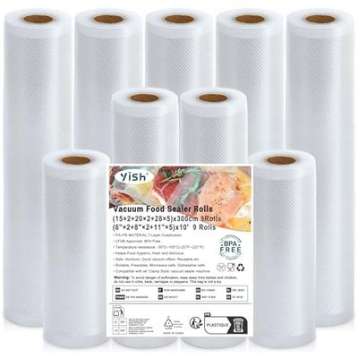 YISH Vacuum Bag 9 Rolls: Vacuum Film 15/20/28 x 300 cm, Vacuum Food Bag for Vacuum Sealer/Sous Vide/Microwave, Vacuum Bag Food Made of Food-Grade Materials