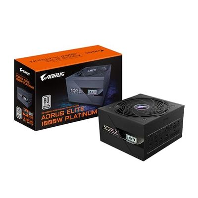 GIGABYTE AORUS Elite P1000W Ice Alimentation - PCIe 5.0, 80 Plus Platinum, Conception entièrement modulaire, Ventilateur de 120 mm, Compatible ATX 3.0, Prise EU