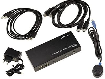 KALEA-INFORMATIQUE KVM switch automatique pour 2 PC avec liaison écran DISPLAYPORT 4K 60Hz et clavier souris sur port USB. Avec télécommande, alimentation et cordons - ULTRA HD 4K 60Hz