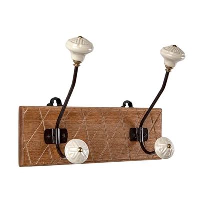 Romimex Perchero de Pared Natural Madera Metal Cerámica 28 x 20 x 13 cm
