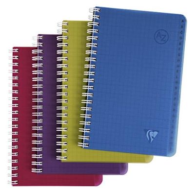 Clairefontaine 329235C Lot de 10 Répertoires à Spirale Linicolor - 11x17 cm - 100 Pages Petits Carreaux - Papier Blanc 90 g - Couverture Polypro Transparent - Couleurs Aléatoires Intensive