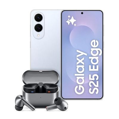 SAMSUNG Galaxy S25 Edge con Galaxy Buds3 Pro Graphite, Auricolari in-ear True Wireless, Smartphone AI con 3 anni di Garanzia del produttore, RAM 12GB, 256GB, 3.900 mAh, Titanium Icyblue