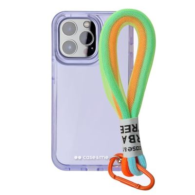 case&me Coque avec Cordon Urban pour iPhone 14 Pro, Cordon Polyvalent Amovible, Coque Transparente colorée, Coque Fashion, Violet