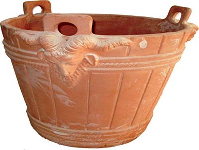 VASI “CAPRONE” (DUE PEZZI UGUALI) CON MANICI IN TERRACOTTA; ALTEZZA CM. 58, DIAMETRO CM. 50. TINOZZA FATTA A MANO - MADE IN ITALY DI VASERIE RINALDI. CASA/GIARDINO/TERRAZZO.