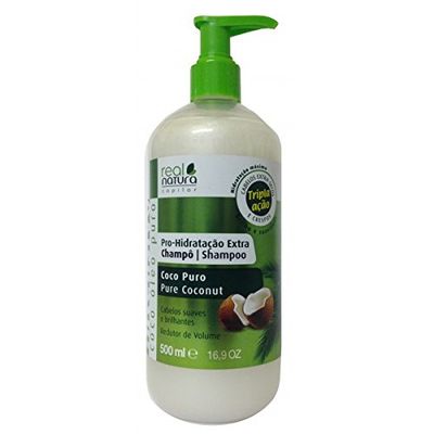 Real Natura - Shampooing Sans Sel Pro-Nutrition Extra Coco - Enrichi en Huile de Coco - Nettoyage Doux et Nourrissant - Pour Cheveux Brillants et Hydratés - 500 ml