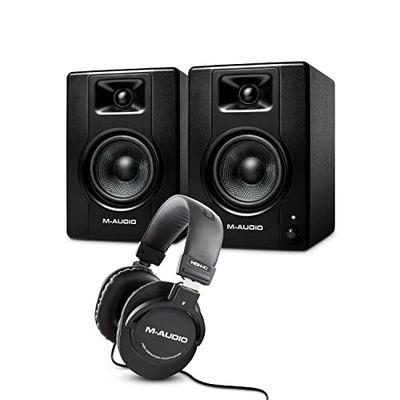 M-Audio Monitores de Estudio BX3 + Auriculares de Estudio HDH40 - Par de Altavoces de Estudio con Auriculares de Estudio de diseño Cerrado para grabación y monitorización en Estudio