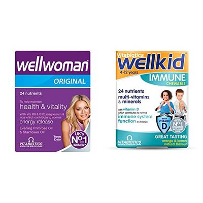 Wellwoman Original 90 Tablets bundle with Wellkid Immune Chewable
