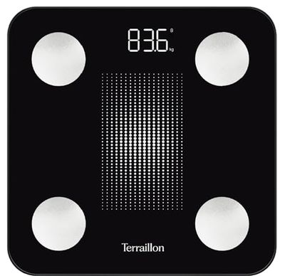 TERRAILLON - WEIGHT CONNECT - Bluetooth-ansluten våg, fett-, muskel-, vatten- och benmassaanalys, BMI, kapacitet 180 kg, 50 g gradering, LED-skärm, glasplatta, svart
