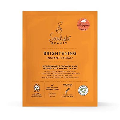 Seoulista Beauty® Brightening Instant Facial™ 30 ml | Maschera viso per pelle secca, macchie scure e pigmentazione | Cura della pelle coreana creata da dermatologi | Infusa con vitamina C e AHA
