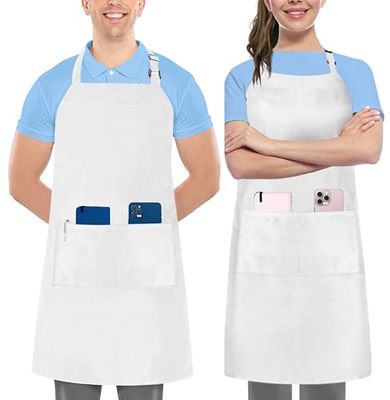 Utopia Kitchen 2 Pack Verstelbaar Slabbetje Schort voor Mannen en Vrouwen met 2 Zakken 81 x 71 cm, Wit
