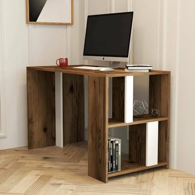 Dmora - Bureau Schedar, Pupitre Polyvalent, Table de Bureau pour PC, Plan de Travail, 120x60h75 cm, Noyer et Blanc