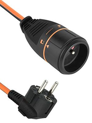 Electraline 57036A Prolunga Prolunga 20M 3G1,5mm Femmina Francese Electralock dotata di sistema di bloccaggio che impedisce la disconnessione spina, Nero/Arancione