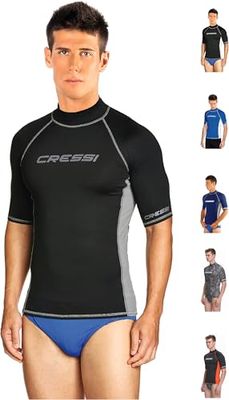 Cressi Rash Guard Man, Maglia Protettiva con Maniche Corte in Speciale Tessuto Elastico, Protezione Solare UV (UPF) 50+ Uomo, Nero/Grigio, XXXL/7 (58)