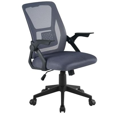 VECELO Ergonomische bureaustoel, middelgrote rugleuning, in hoogte verstelbaar, met armleuningen, lendensteun van mesh, 360 graden draaibaar, grijs, 1 stuk