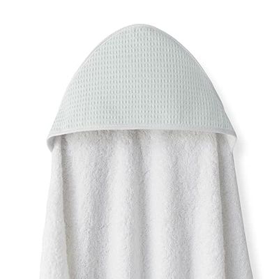 Interbaby - Capa de Baño Bebe Delantal Blanco/Verde | Toalla Bebe con Capucha Algodón, 100x100cm, Unisex | Suave, Secado Rápido | Ideal Recién Nacidos, Bebes y Niños Pequeños | Diseño Nido de Abeja