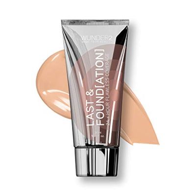 WUNDER2 Last & Foundation Makeup 24+ timmars flytande foundation, full täckning, vattentät med hyaluronsyra, färg sand