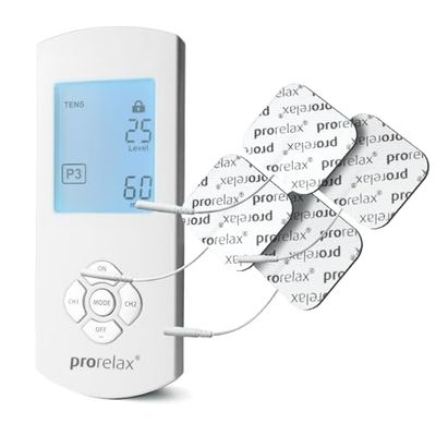 prorelax TENS/EMS Duo Comfort | Aparato de electroestimulación | 2 terapias con un aparato | Terapia natural contra el dolor crónico y para la musculación | Con gran pantalla iluminada