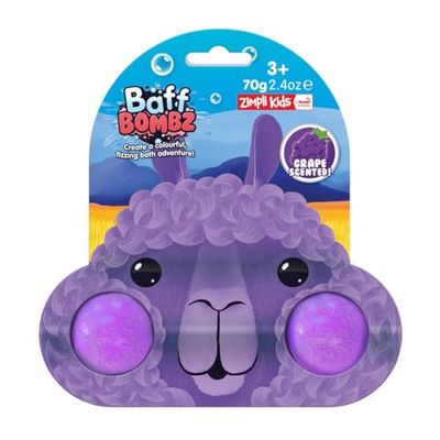 Zimpli Kids 2 x Cute Llama Bath Bombs on Gift Card, Grape Scented Bath Fizzers for Children, Ideal Pocket Money Gift, Birthday Party Bag Fillers, Favours, Moisturising for Dry Skin, Bath Toys