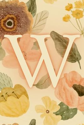 W: Initial Letter W Monogram Notebook - Vintage Flower - Pink & Cream