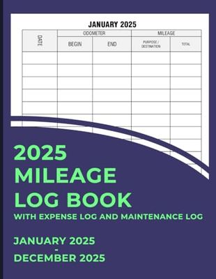 2025 Mileage Log Book: Mileage Tracker for Business or Personal Purpose