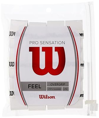 Wilson PRO Overgrip Sensation, Impugnatura per Racchetta da Tennis Unisex-Adulto, Bianco, 12 Pezzi