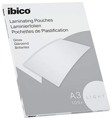 IBICO Pouch per Plastificazione a Caldo, 100 Pezzi, F.to A3, Light, con GBC Plastificatrice Inspire+ A3, 2 Rulli
