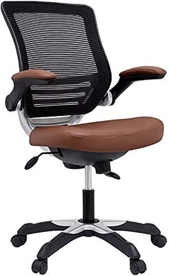 Modway - Bureaustoel met netrug en witte vinylzitting met klapbeugels, computertafel, bruin, 66 x 66 x 94 cm