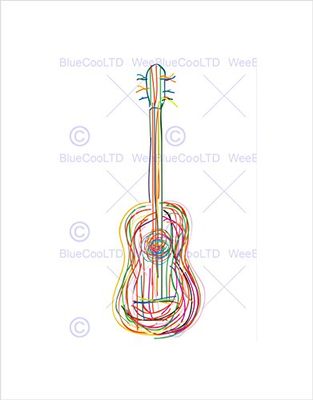 Wee Blue Coo STYLIZED ACOUSTIC GUITAR ABSTRACT MUSIC COLOURFUL FRAMED ART PRINT B12X9418