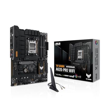 ASUS TUF Gaming A620-Pro WiFi ATX-moederbord, DDR5, PCIe 4.0-ondersteuning, dubbele M.2-slots, Realtek 2.5Gb Ethernet, Wi-Fi 6, 2x DisplayPort, HDMI, USB 3.2 Gen 1, USB Type-C aan de voorkant, SATA 6