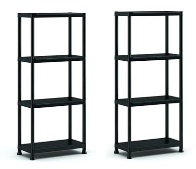 Keter Set van 2 planken 60/4, zwart, 4 legplanken, max. draagvermogen elk 20 kg, 60 x 30 x 135 cm