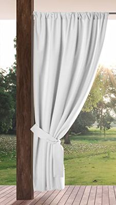 Eurofirany Garden utomhusgardiner med stångfickor – 1 st. Solskydd, insynsskydd, vindtäta, vattentäta, utomhusgardiner för paviljong terrass, pergola balkong, 155 x 200 cm, vit