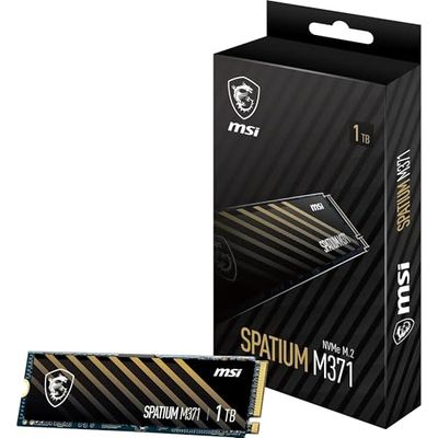 MSI SPATIUM M371 NVMe M.2 1TB - Disque SSD Interne 2 to, PCIe 3.0 NVMe M.2, Lecture 2350 MB/s & Écriture 1700 MB/s, 3D NAND, Sécurité des Données Intégrée, Center, 210 TBW