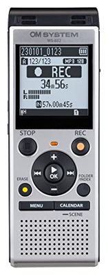 OM SYSTEM WS-882 hoge kwaliteit digitale voicerecorder met stereomicrofoons, 6 opname scènes, Direct USB, stemfilter, low-cut-filter, ingebouwde houder en 4 GB geheugen, spraakbalans, VCVA