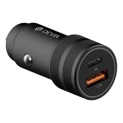 Ultra snelle auto-oplader PD 28 W, 2 uitgangen 2,1 A, zwart