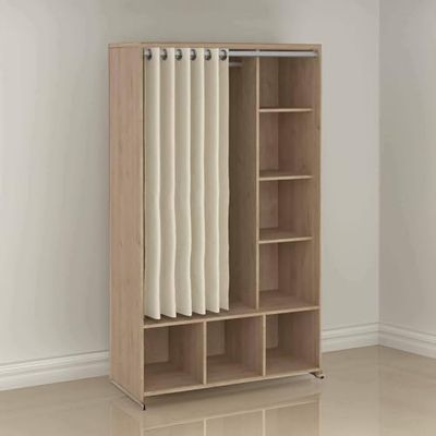 Dmora Large Roselle Wardrobe Bedroom Furniture Storage Cabinet Wardrobe Clothes Rack 105 x 48 H 180 cm, Oak and Beige