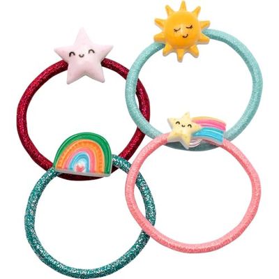 GRUSS & CO Hair Scrunchies Set with Rainbow Motif, Gift Set with 4 Glitter Hair Bobbles with Figure, Children's Birthday, School Cone, Girls, 70118