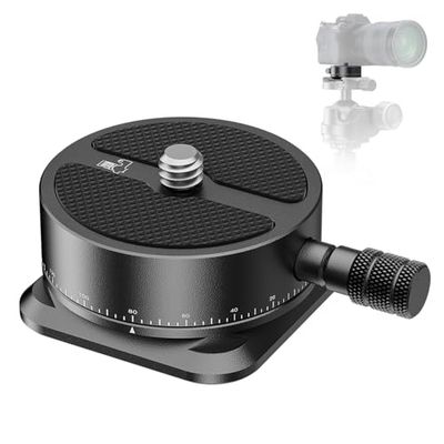 NEEWER Placa Panorámica Liberación Rápida, 360° Cabezal Panorámico Adaptador Montaje Trípode Cámara con Base Tipo Arca y Tornillo 1/4" para Cámara DSLR Videocámara Trípode Monopié Deslizante, QRP-6