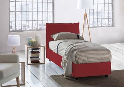 Talamo Italia - Letto singolo Vanessa, Letto contenitore con rivestimento in tessuto, 100% Made in Italy, Apertura frontale, adatto per materasso Cm 80x190, Rosso