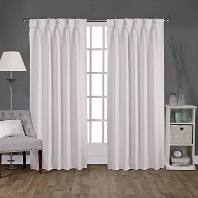 Exclusive Home Curtains Sateen Woven Blackout Pinch Pleat Top Panel Pair, Vanilla, 30x84, 2 Piece