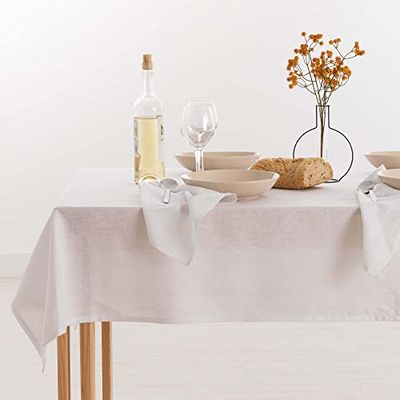 Belum | 100% Linen Stain Resistant Tablecloth | Resinated Rectangular Table Tablecloth | Quality Water-resistant Tablecloth in Various Sizes | Linen Tablecloths for Indoor and Outdoor (White, 300x150)