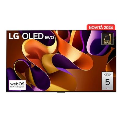LG OLED evo 65'', Serie G4 2024, OLED65G45LW, Smart TV 4K, Design One Wall, Processore α11, Brightness Booster Max, 60W, Dolby Vision, Wi-Fi 6, 4 HDMI 2.1 4K@144Hz, GSYNC, VRR, ThinQ AI, webOS 24