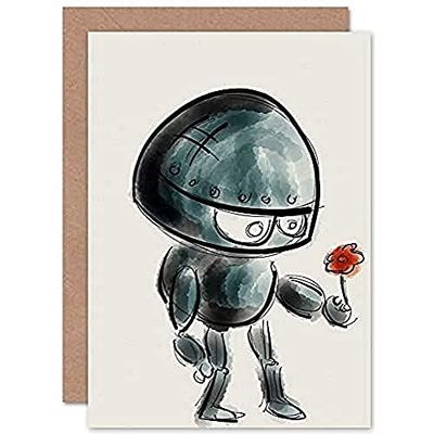 Fine Art Prints Robot With Flower Illustration Greeting Card With Envelope Inside Premium Quality