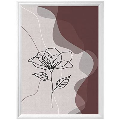 Arterby's® - Premium Poster Quadro Cornice Tela Canvas Dipinto Mood -Illustrazione Line Art e Foglie Minimal - Made in Italy - HD Tela con Cornice Decorativa Bianca 21x30 cm A0012 D0018