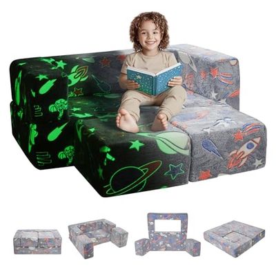 VEVOR Canapé enfant convertible ludique, 4 pcs, fauteuil pour enfants en tissu phosphorescent avec housse amovible, pour bébé à faire soi-même, meubles de salle de jeux pour tout-petits lisant, gris