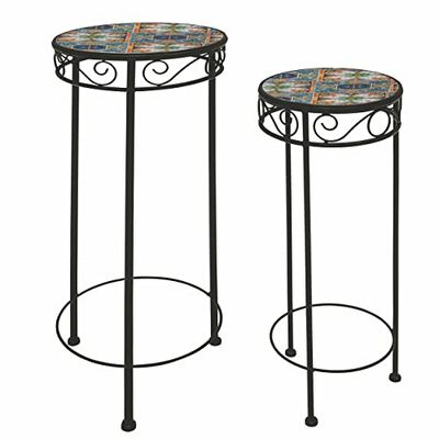 Set van 2 stapelbare bloempotten van ijzer en beton met mozaïekdecor Corsica