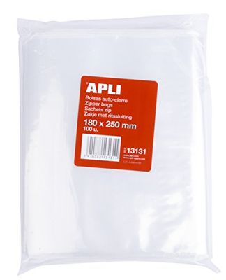 Apli 013131 Lot de 100 Sachets Plastique Refermable 180 x 250 mm