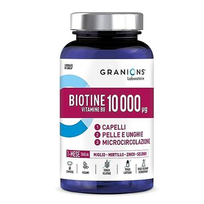 BIOTINA 10 000 mcg - Biotina Capelli - Vitamine Per Capelli - Crescita Capelli, Unghie e Pelle - Biotin - Botina - Biotina Cheratina e Zinco - 60 compresse - 1 Mese
