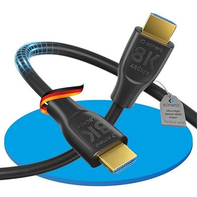 sonero PHC110-010 Ultra High Speed HDMI-kabel 8K met ethernet, gevormde designconnector, verguld (8K UltraHD, 4K 3D met 50Hz/60Hz, volledige bandbreedte, dynamische HDR), 1,0 m