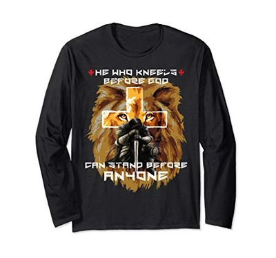 Lion Cross Sayings Gifts Christian Men Him Religious Husband Long Sleeve T-Shirt