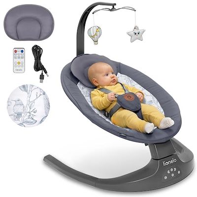 LIONELO Ralf 2in1 Babysitter Och Vilstol, Fjärrkontroll, 12 Melodier, Två Gungriktningar, 5 Gunghastigheter, Lås, Ryggstödsjustering, Timer, Tyst Drift